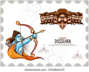 Feliz Dussehra vijayadashami indiano festival cultural cartão com senhor ram vetor