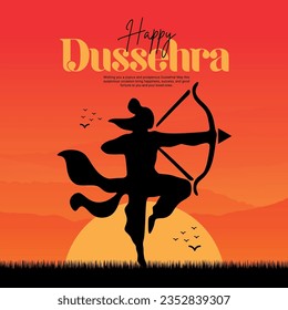 Happy Dussehra and Vijyadashmi with lord rama Social Media Post in Hindi calligraphy, In Hindi Dussehra means Victory over evil, Jai Shri Ram means Lord Rama.