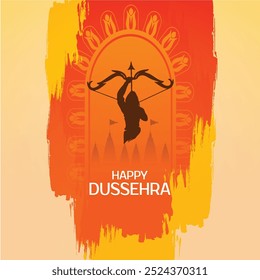 Happy Dussehra and Vijyadashmi com lord Rama Social Media Post em caligrafia hindi, In Hindi Dussehra significa Vitória sobre o mal, Jai Shri Ram significa Senhor Rama.