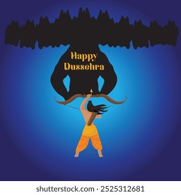 Happy Dussehra and Vijyadashmi com lord Rama Social Media Post em caligrafia hindi, In Hindi Dussehra significa Vitória sobre o mal, Jai Shri Ram significa Senhor Rama.