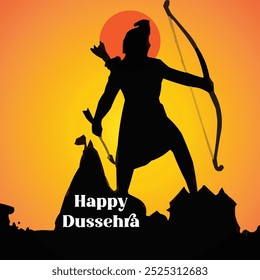 Happy Dussehra and Vijyadashmi com lord Rama Social Media Post em caligrafia hindi, In Hindi Dussehra significa Vitória sobre o mal, Jai Shri Ram significa Senhor Rama.