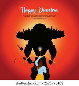 Happy Dussehra and Vijyadashmi with lord rama Social Media Post in Hindi calligraphy (Feliz Dussehra e Vijyadashmi com lorde Rama em caligrafia hindi), In Hindi Dussehra, Vijyadashmi significa Vitória sobre o Mal, Jai Shri Ram significa Senhor Rama.