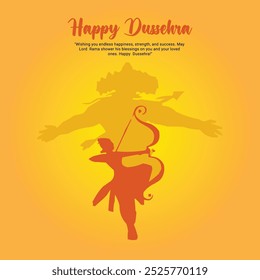 Happy Dussehra and Vijyadashmi with lord rama Social Media Post in Hindi calligraphy (Feliz Dussehra e Vijyadashmi com lorde Rama em caligrafia hindi), In Hindi Dussehra, Vijyadashmi significa Vitória sobre o Mal, Jai Shri Ram significa Senhor Rama.