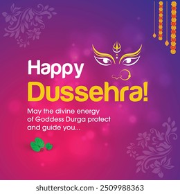 Feliz desejo Dussehra. Deusa Durga, puja Durga, vetor de saudações Vijayadashami em camadas. Indian Hindu Festival formações. Mídias sociais, desejos de marketing digital