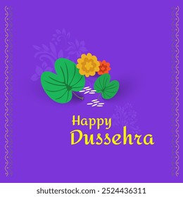 Happy Dussehra Wishes Gold Leaf. Vijayadashami, Navratri  Festival Greetings Template Vector Design Illustration 