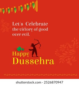 Happy Dussehra Wishes, Lord Sri Ram. Creative Social Media Post Vector. Indian Traditional Festival