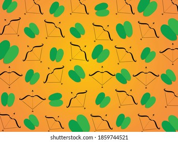 Happy Dusshera background with leaves and bow arrow design