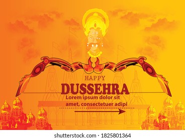 Happy dusshera Hindu festival celebra ted at the end of Navratr illustration of bow and arrow in Happy Dussehra festival of India illustration of Bow and Arrow of Rama in festival of India