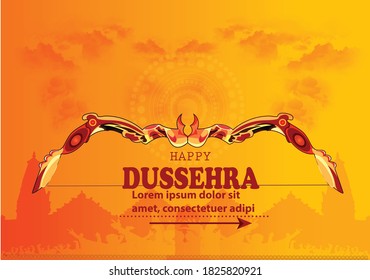 Happy dusshera Hindu festival celebra ted at the end of Navratr illustration of bow and arrow in Happy Dussehra festival of India illustration of Bow and Arrow of Rama in festival of India