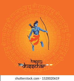 Happy dusshera Hindu festival celebrated at the end of Navratr illustration of bow and arrow in Happy Dussehra festival of India illustration of Bow and Arrow of Rama in festival of India