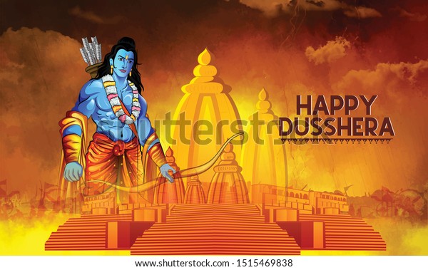 Happy Dusshera Hindu Festival Celebrated End Stock Vector (royalty Free 