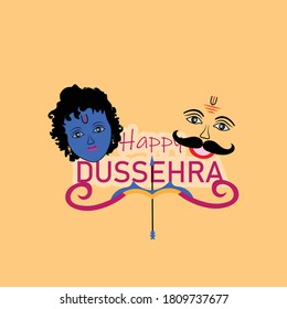 Happy Dusshera with RAM and Ravan face design ,Vector illustration