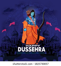 Happy dussheraHindu festival celebra ted at the end of Navratr illustration of bow and arrow in Happy Dussehra festival of India illustration of Bow and Arrow of Rama in festival of India