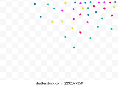 Happy Dust Fun Vector Transparent Background. Celebration Confetti Background. Effect Starfall Illustration. Color Splash Flying Texture.