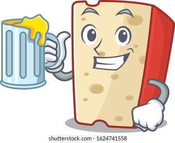 Happy dutch cheese mascot design with a big glass