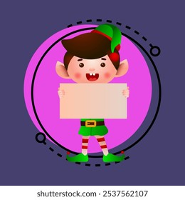 Happy dwarf holding blank paper vector illustration. Announcement, Christmas letter, message. Holiday concept. Can be used for greeting cards, invitations, posters, leaflets, brochure
