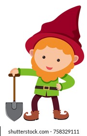 Happy dwarf with red hat and spade illustration