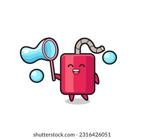 caricatura de dinamita feliz jugando burbuja de jabón , diseño de estilo lindo para camiseta, pegatina, elemento logo