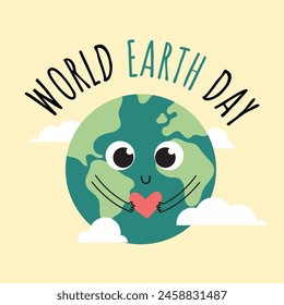 Happy Earth character with heart. World earth day. World environment day