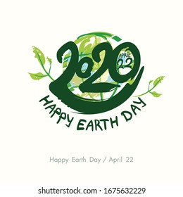 Happy Earth Day 2020. April 22. Painted green planet and handwritten template. Vector illustration.