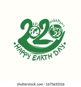 Happy Earth Day 2020. April 22. Vector green template isolated on white.