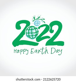 Happy Earth Day 2022. Green handwritten logo. April 22. Vector hand drawn template.