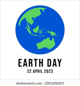 Happy earth day 2023 vector greeting card with earth icon and earth day writing