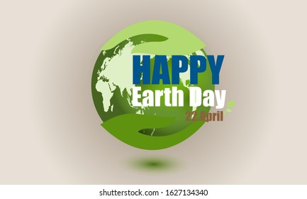 Happy Earth Day 22 April concept. Hand holding a leaf and earth vector design.