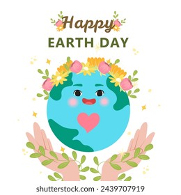 Happy earth day. African hands holding globe, earth. Earth day concept. Modern cartoon flat style illustration.