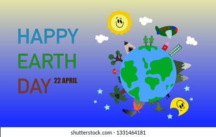 Happy Earth Day at April 22 for clean environment and clear air and water I Love Earth