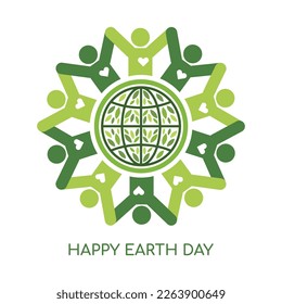 Happy Earth Day - April 22. People with hearts around the globe. Banner, poster, card. Vector illustration design.