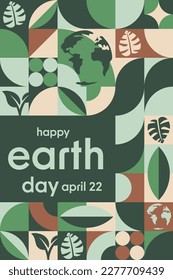 Happy Earth Day. April 22. Holiday concept. Template for background, banner, card, poster with text inscription. Vector EPS10 illustration