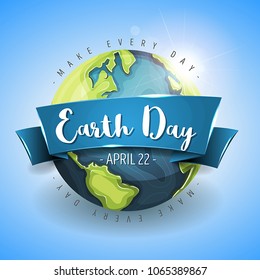 Happy Earth Day Background/
Illustration of a happy earth day banner, with 3d design planet on sky background, for environment safety celebration