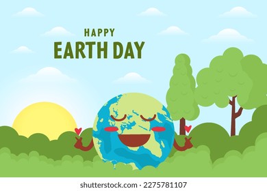 happy earth day background illustration in flat style with earth give sign loves