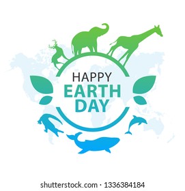 Happy Earth day banner with the animal. Illustration vector templates.