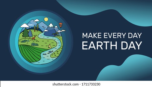 Happy earth day banner to celebrate environmental safety. Vector banner on blue background