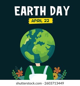 Happy earth day banner to celebrate environmental safety on blue background