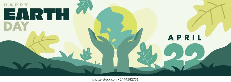 Happy Earth Day banner design protect earth concept Nature Geometric Poster Designs for World Earth Day geometric leaves and lines. Modern design for social media, web