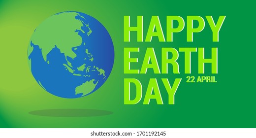 Happy Earth Day banner with a flat earth icon and a green background