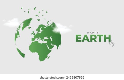 Happy Earth Day Banner and Greeting Card. 22 April - World Earth Day with Globe and Text Vector  Illustration