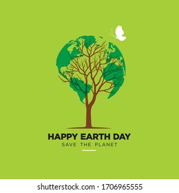 Happy Earth Day Banner - Save The Planet - Tree with Globe