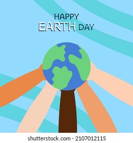 Happy Earth Day With Beautiful Earth Globe And Different Color Hands