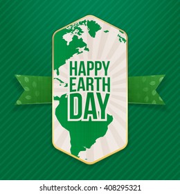Happy Earth Day big Label and festive Ribbon