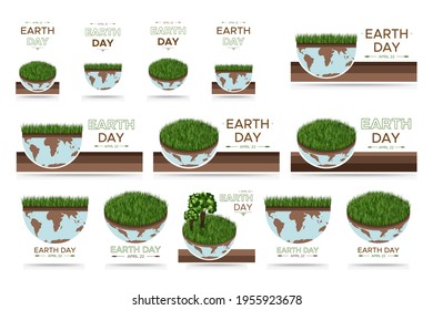 Happy Earth day - big set of vector eco illustrations of an environmental concept to save the world. Concept vision on the theme of saving the planet. Suitable for social media post, storis, web