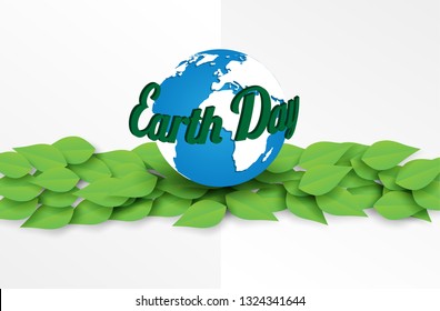 Happy earth day . Blue Earth on white background.  Vector ,illustration.