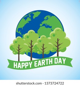 Happy earth day card with green cartoons vector digital image illustration