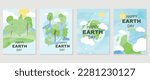 Happy Earth day concept, 22 April, cover vector. Save the earth, globe, forest, trees with watercolor texture. Eco friendly illustration design for web, banner, campaign, social media post.