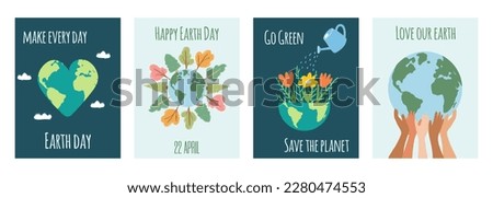 Happy Earth Day. Concept of caring for nature, environmental problems and environmental protection. Vector illustration of planet with trees for International Mother Earth Day.