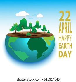 Happy Earth Day, concept to keep the earth clean and healthy with planting tree, vector, and illustration