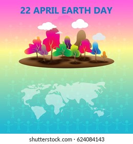 Happy Earth Day, concept to keep the earth clean and healthy with planting tree, vector, and illustration